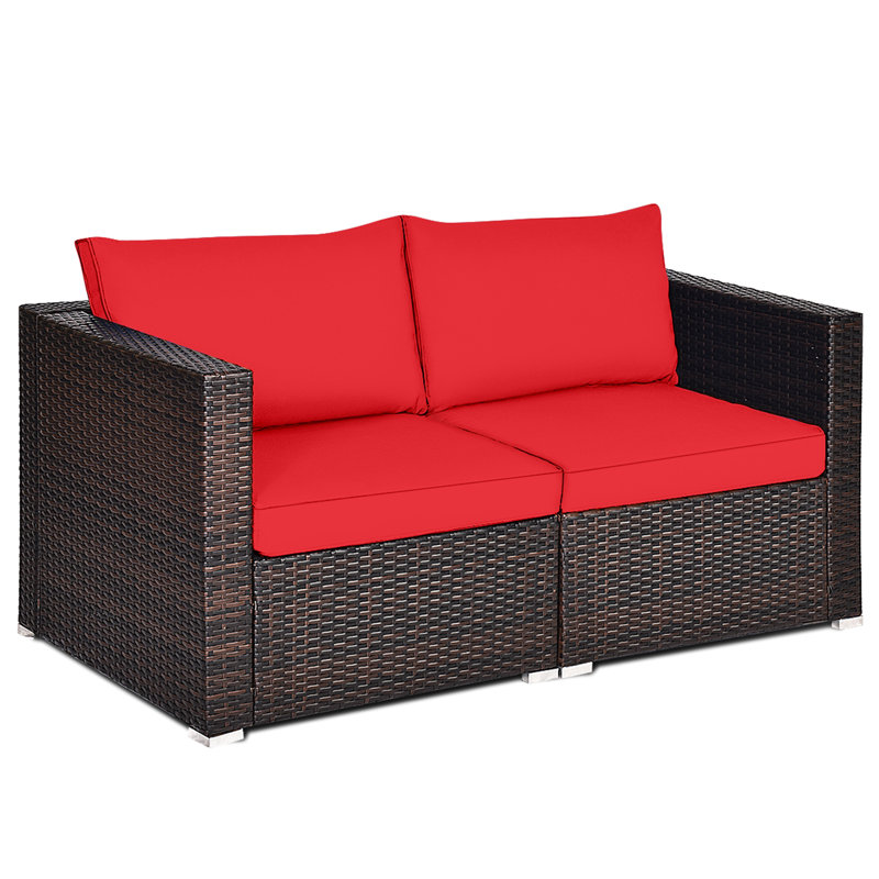 Ebern Designs Malti 59'' Wide Outdoor Wicker Loveseat with Cushions & Reviews Wayfair
